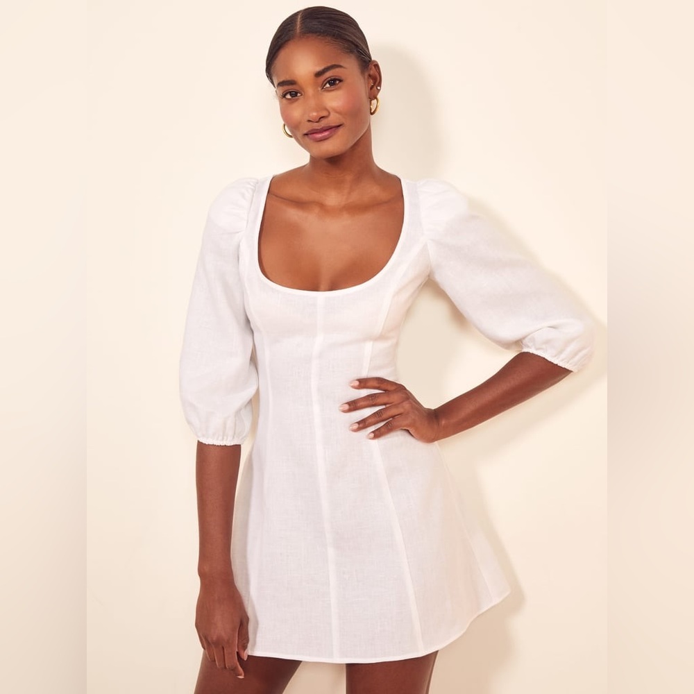 Reformation Maxine white linen, mini dress
